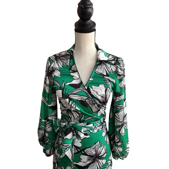 Alexis Floral Wrap Top & Midi Skirt Set Green White Print Women’s Large Resort - Picture 3 of 10